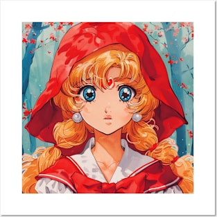 Retro Anime Red Riding Hood Night Forest Vintage 70s 80s 90s Posters and Art